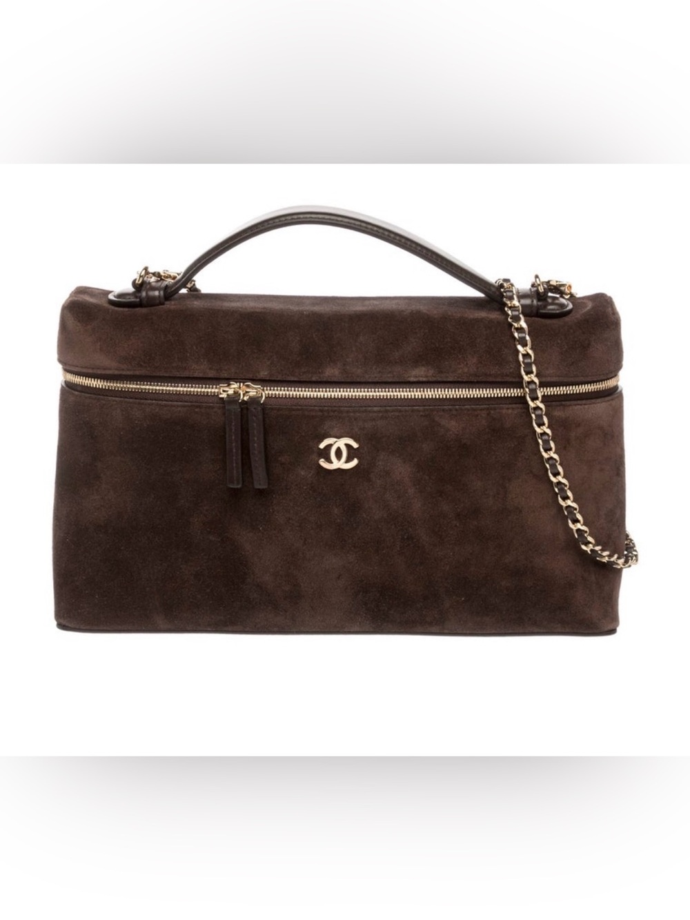 NWT 2026 CHANEL Brown Suede, Top-Handle Shoulder Bag with Gold Chain
